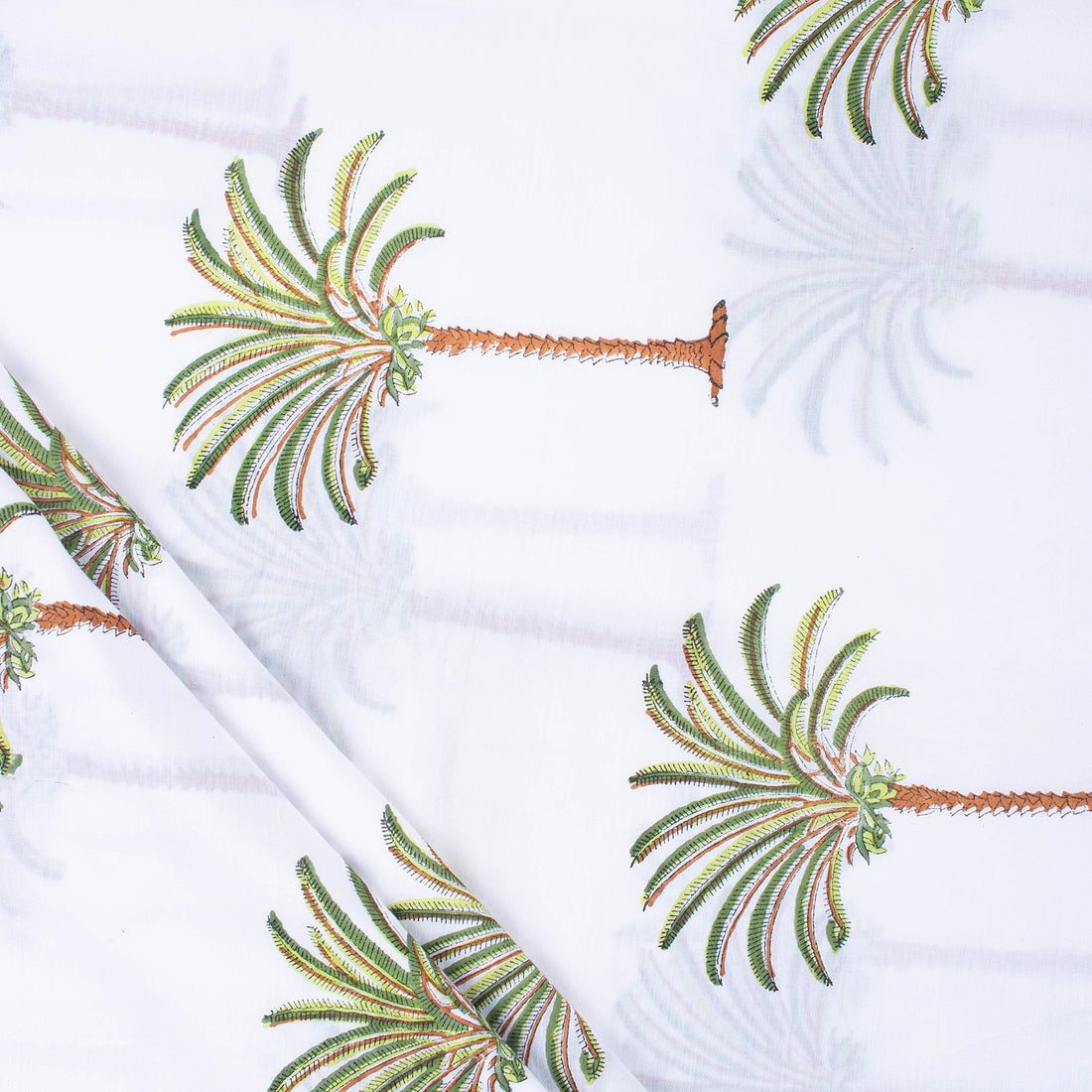 Indian Palm Tree Block Printed Pure Cotton Fabric