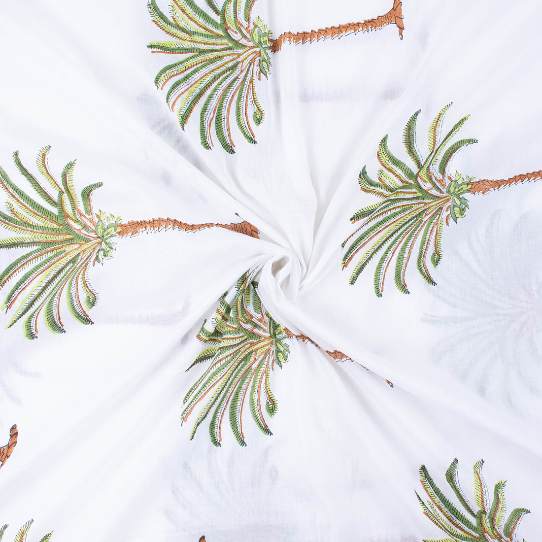 Indian Palm Tree Block Printed Pure Cotton Fabric