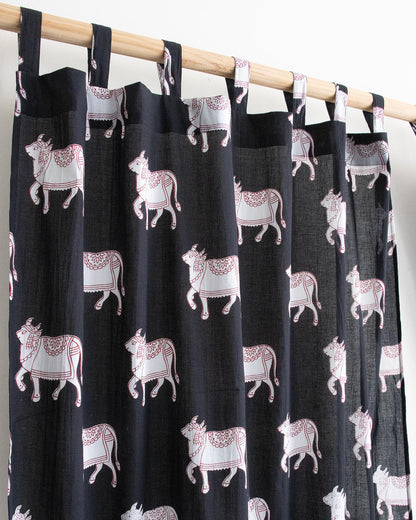Indian Pichwai Cow Block Printed Cotton Curtains
