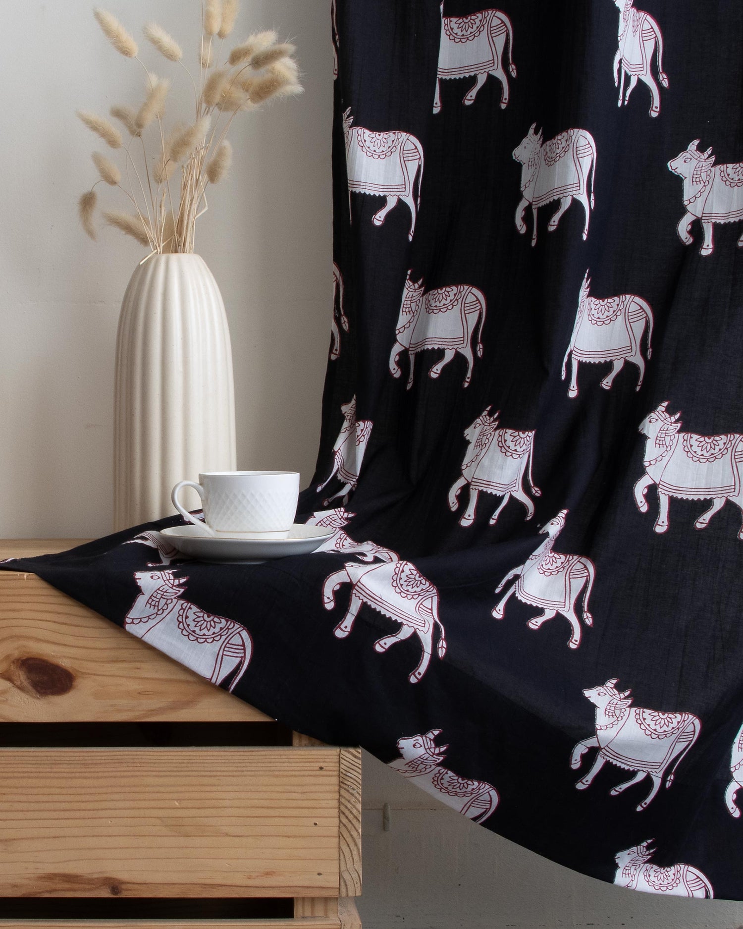 Indian Pichwai Cow Block Printed Cotton Curtains