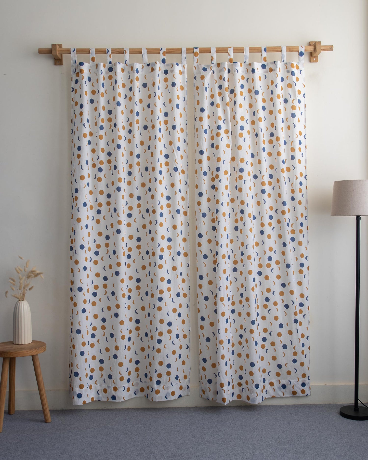 Indian Polka Dots Block Printed Curtains Set for Bedroom