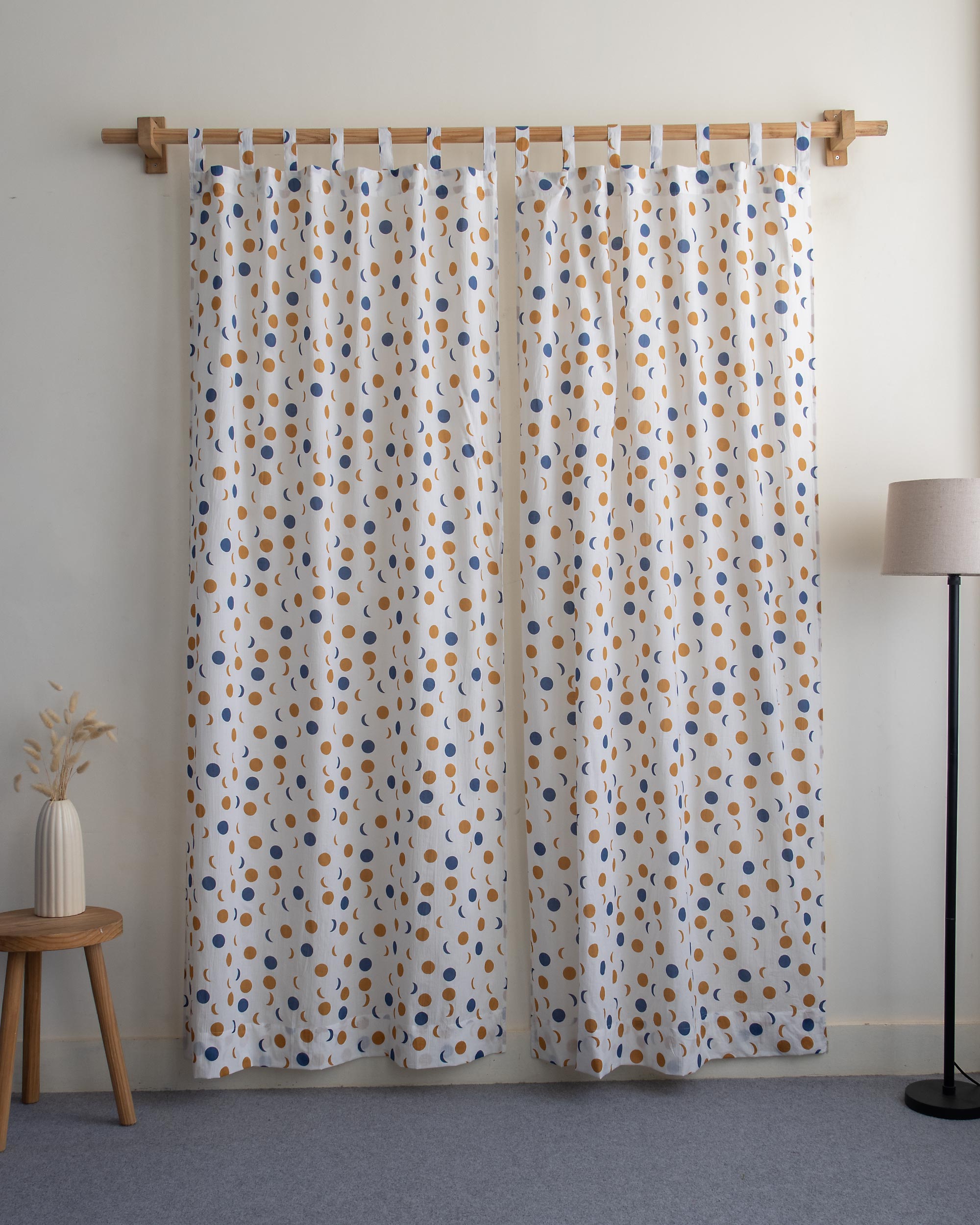 Indian Polka Dots Block Printed Curtains Set for Bedroom