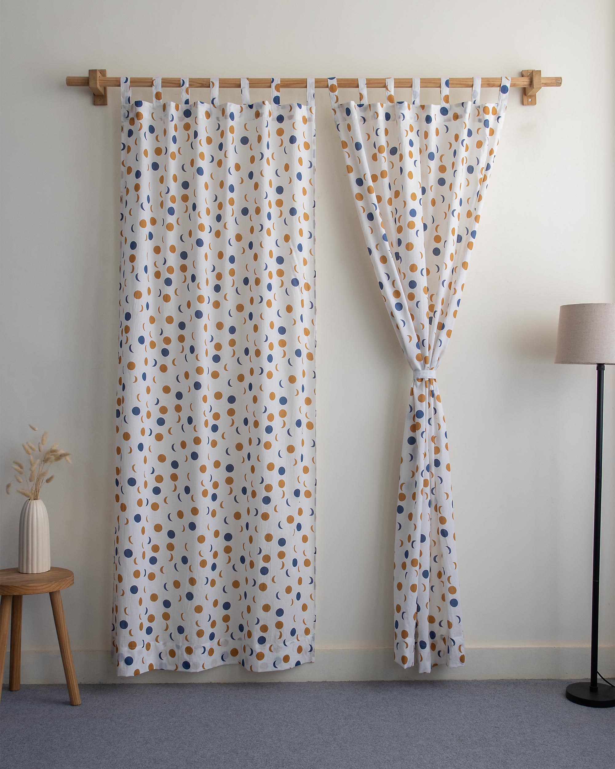 Indian Polka Dots Block Printed Curtains Set for Bedroom