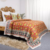 Indian Printed Reversible Organic Cotton Floral Jaipuri Quilt