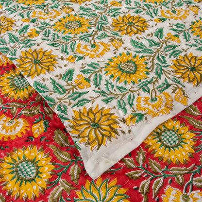 Indian Printed Reversible Organic Cotton Floral Jaipuri Quilt