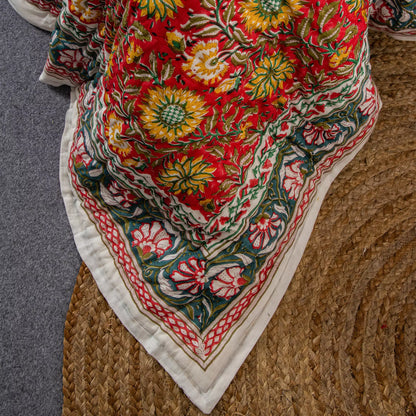 Indian Printed Reversible Organic Cotton Floral Jaipuri Quilt
