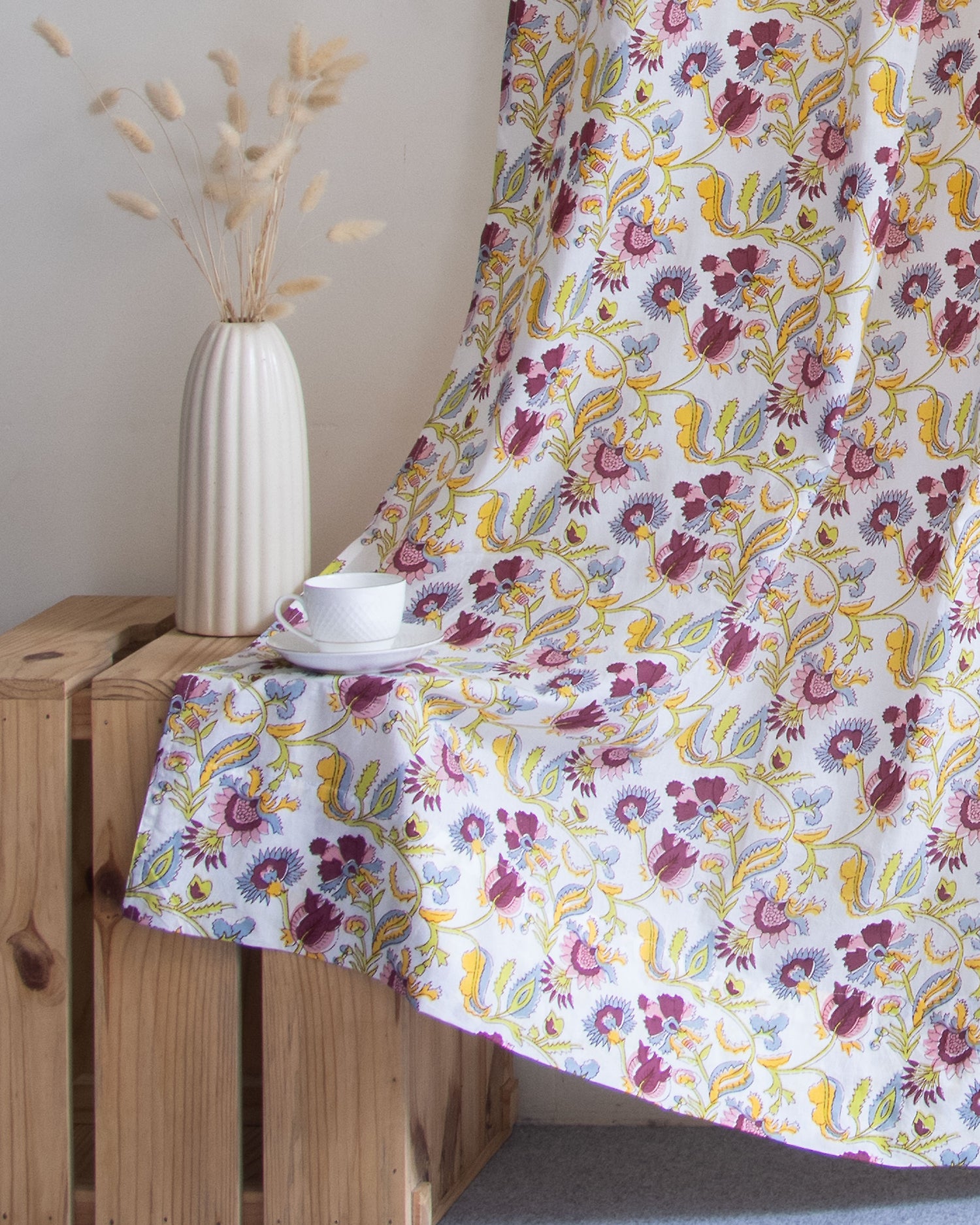Indian Pure Cotton Floral Block Printed Curtains