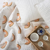 Indian Rainbow Hand Block Printed Cotton Kantha Quilt