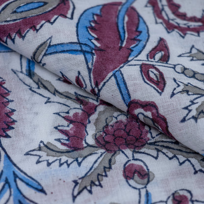 Indian Red Floral Hand Block Print Cotton Fabric
