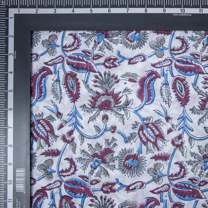 Indian Red Floral Hand Block Print Cotton Fabric