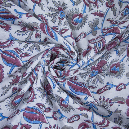 Indian Red Floral Hand Block Print Cotton Fabric