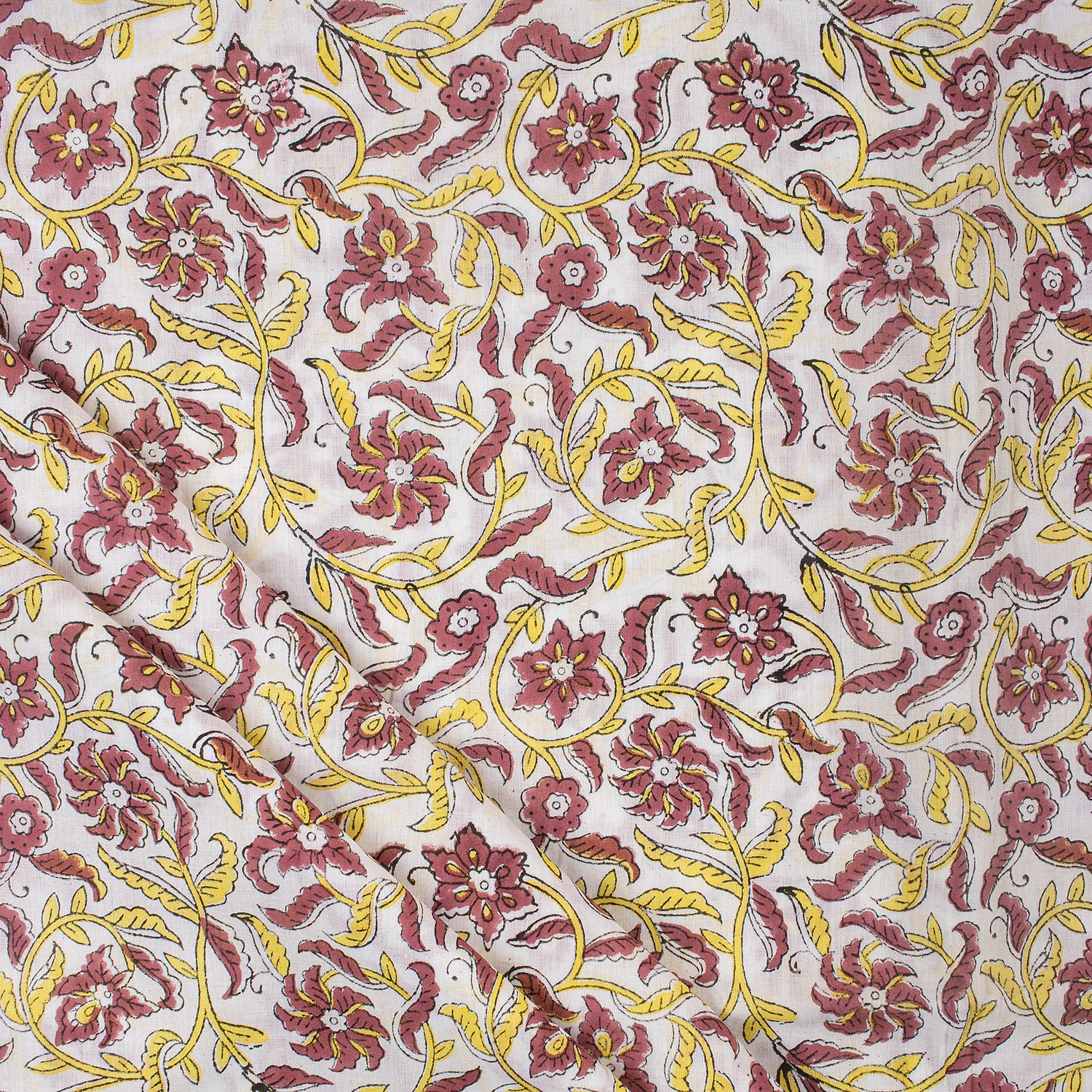 Indian Red Floral Hand Block Print Fabric