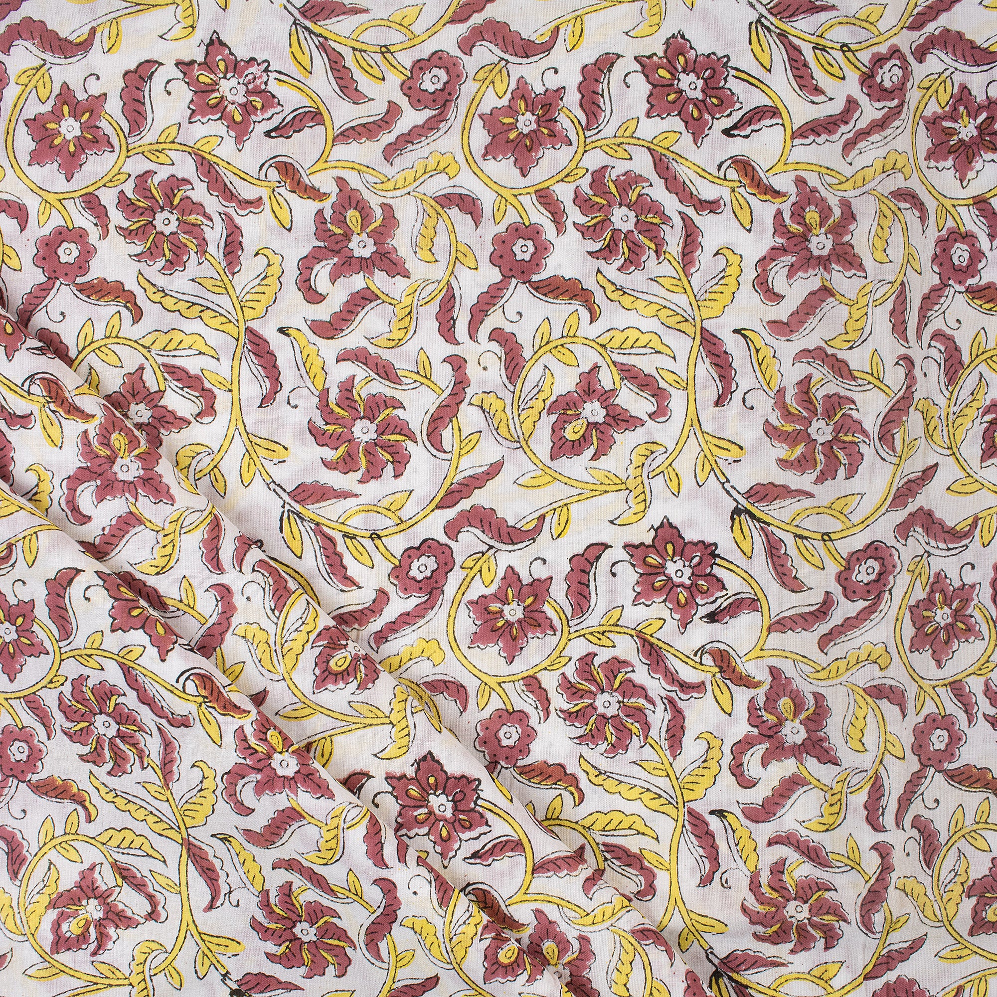 Indian Red Floral Hand Block Print Fabric