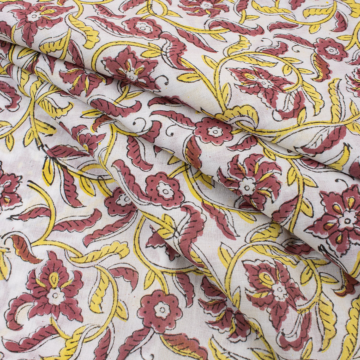 Indian Red Floral Hand Block Print Fabric