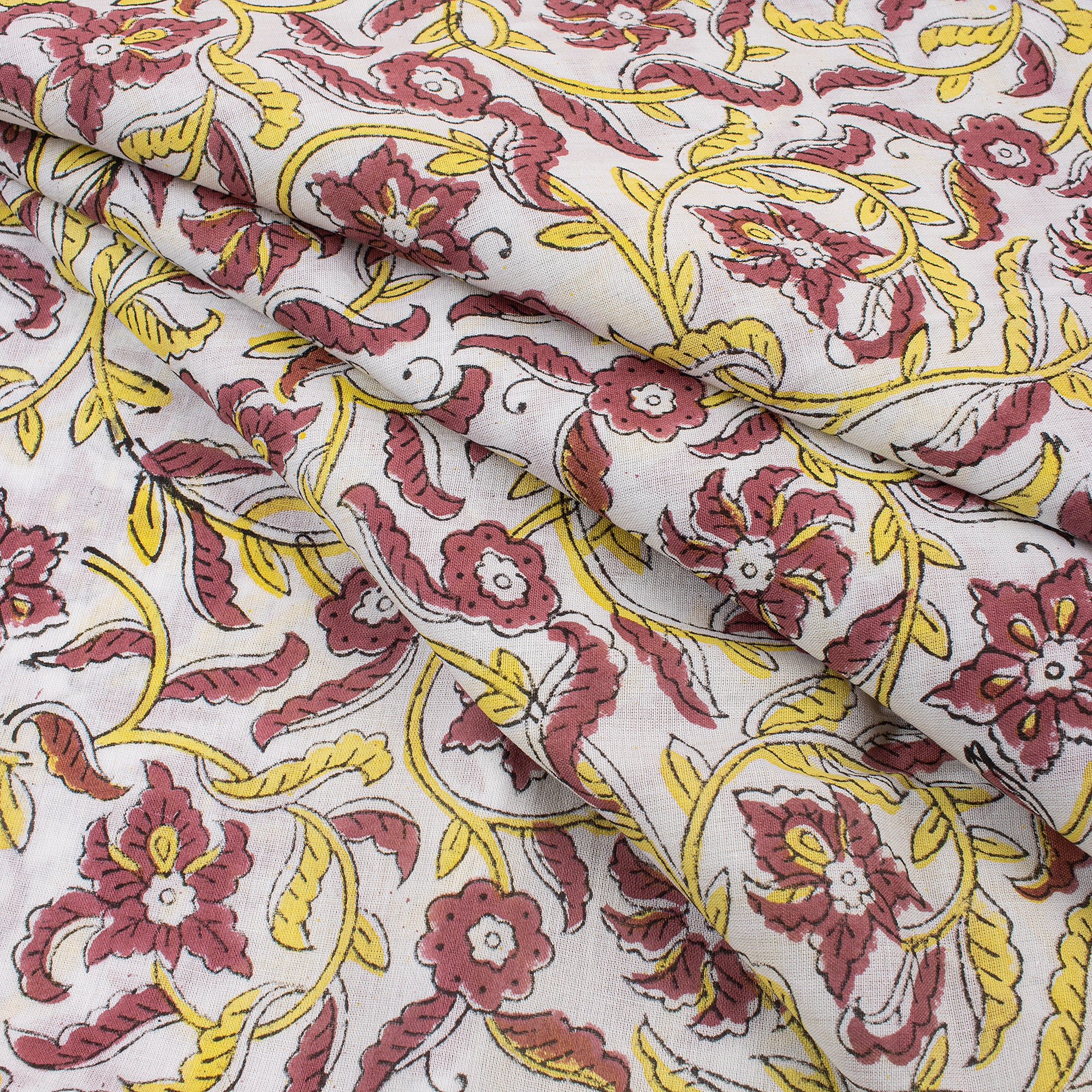 Indian Red Floral Hand Block Print Fabric