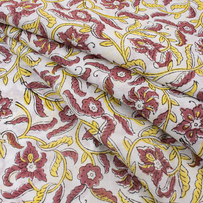 Indian Red Floral Hand Block Print Fabric