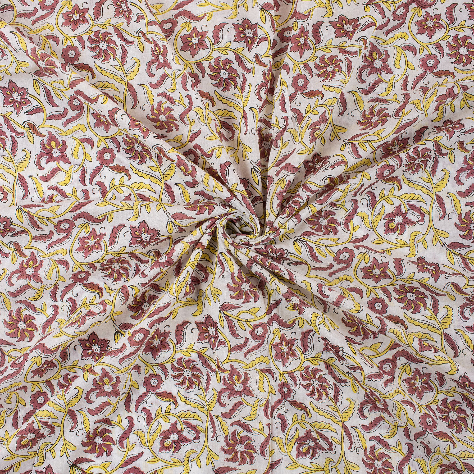 Indian Red Floral Hand Block Print Fabric
