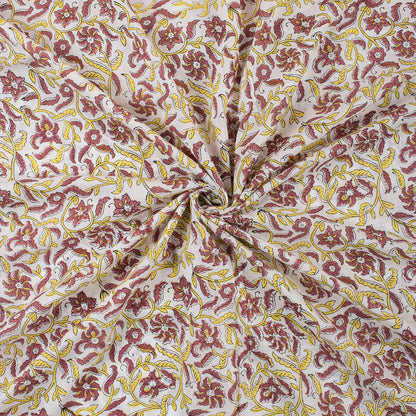 Indian Red Floral Hand Block Print Fabric