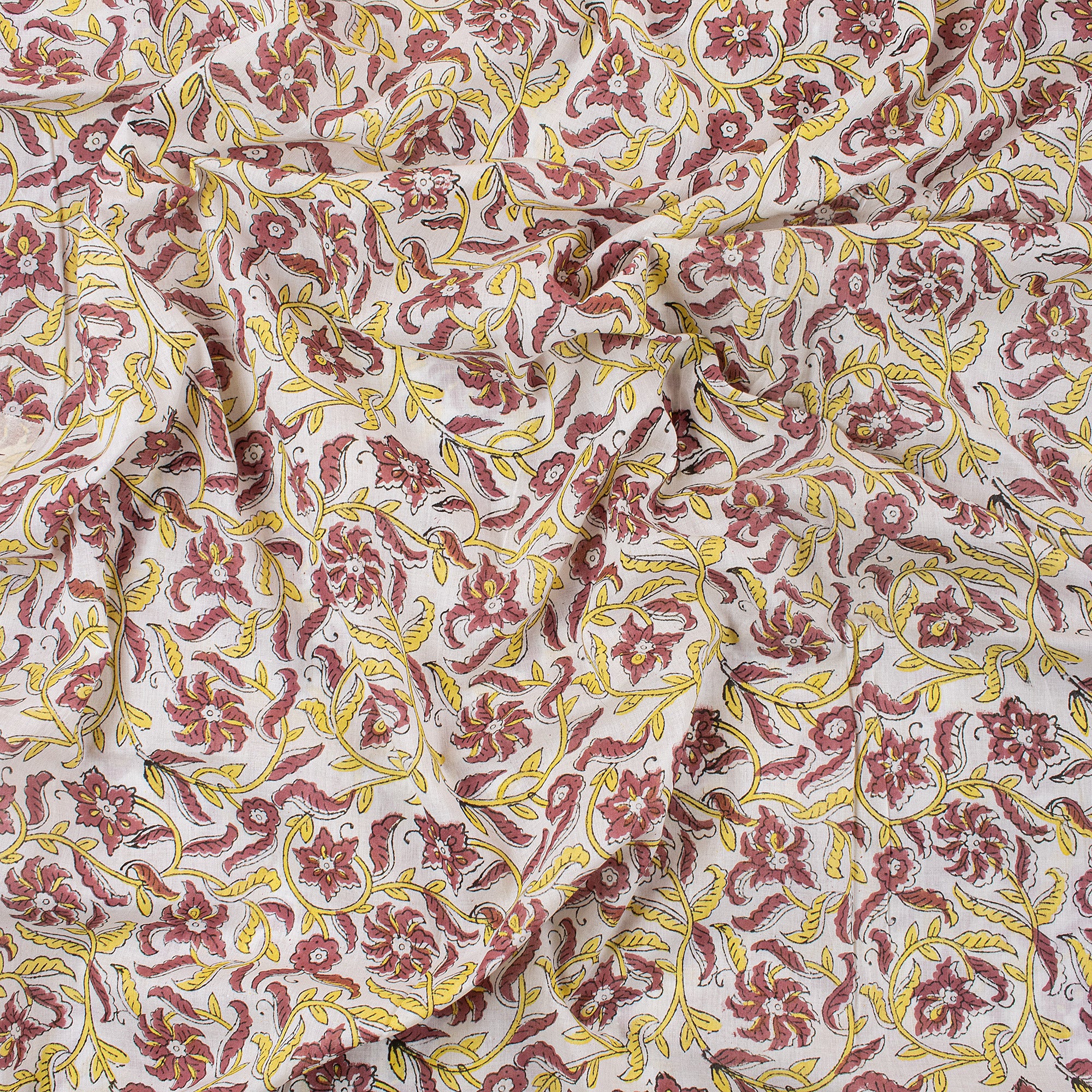 Indian Red Floral Hand Block Print Fabric