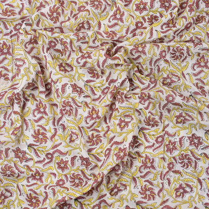 Indian Red Floral Hand Block Print Fabric