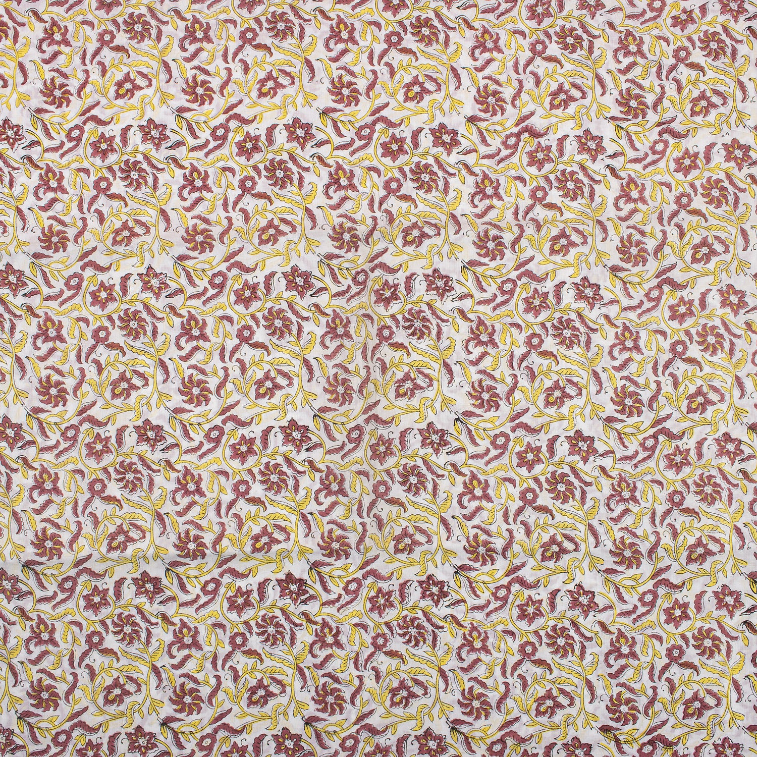 Indian Red Floral Hand Block Print Fabric