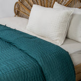 Indian Solid Green Pure Cotton Kantha Quilt Blanket