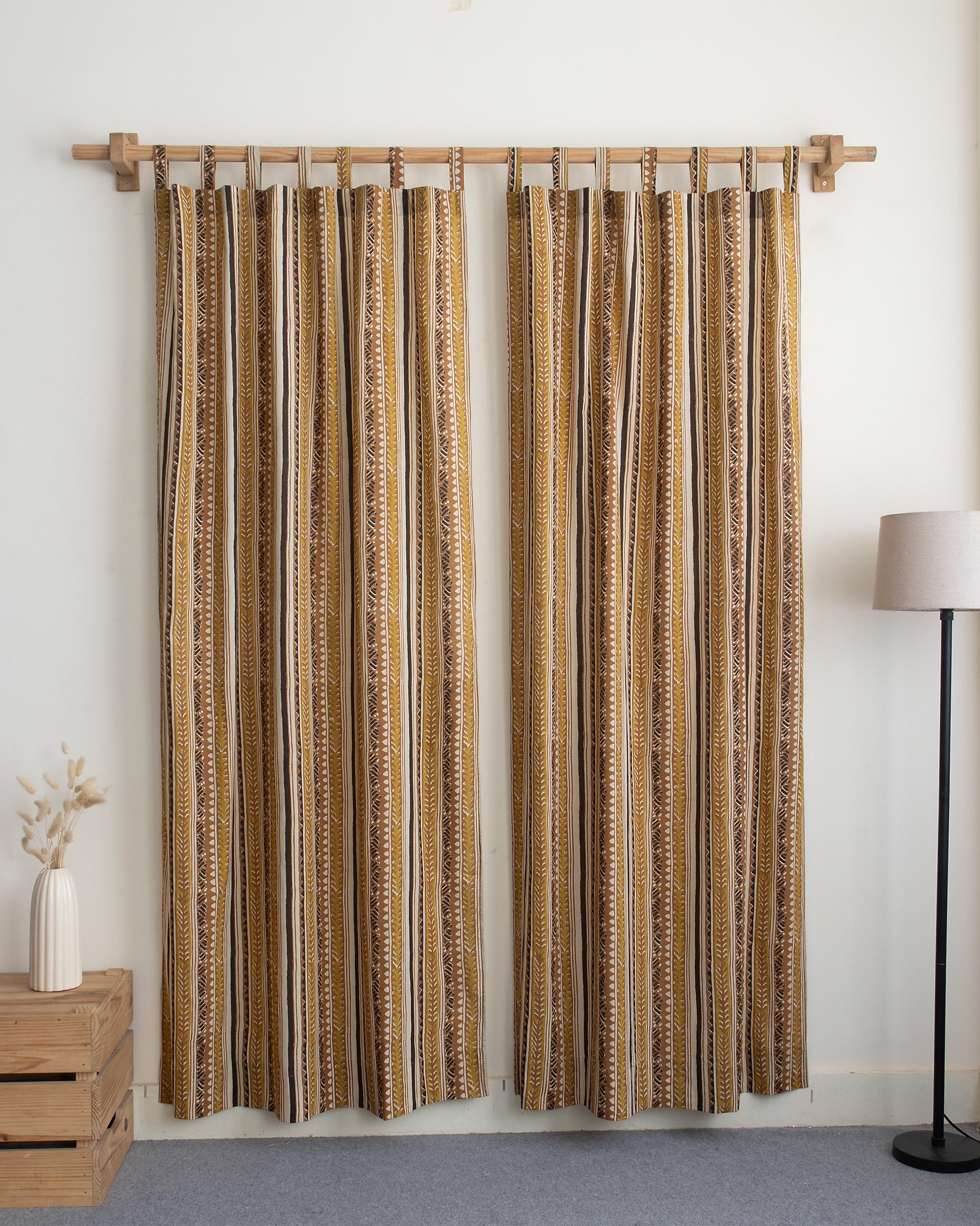 Indian Stripe Block Print Cafe Drapes Curtains