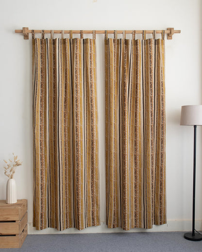 Indian Stripe Block Print Cafe Drapes Curtains