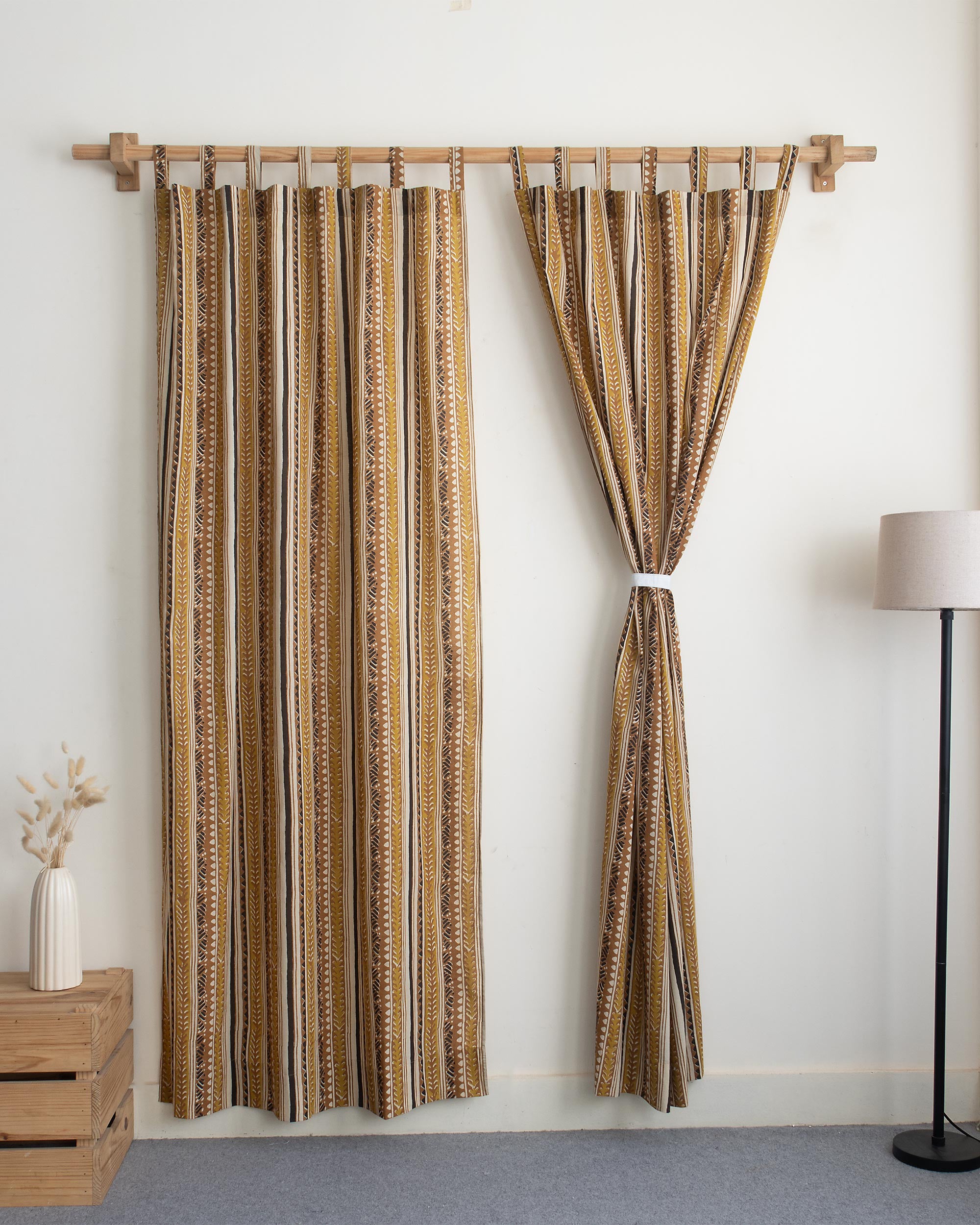 Indian Stripe Block Print Cafe Drapes Curtains