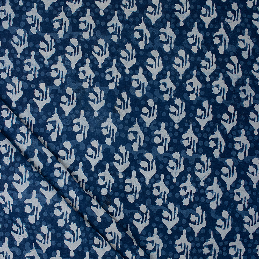 Indigo Abstract Print Organic Natural Cotton Fabric