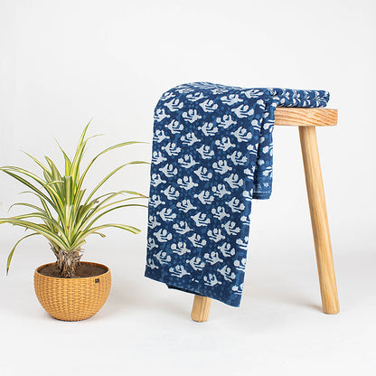 Indigo Abstract Print Organic Natural Cotton Fabric
