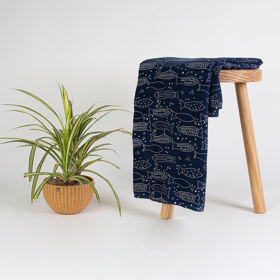 Indigo Animal Hand Block Print Organic Cotton Fabric