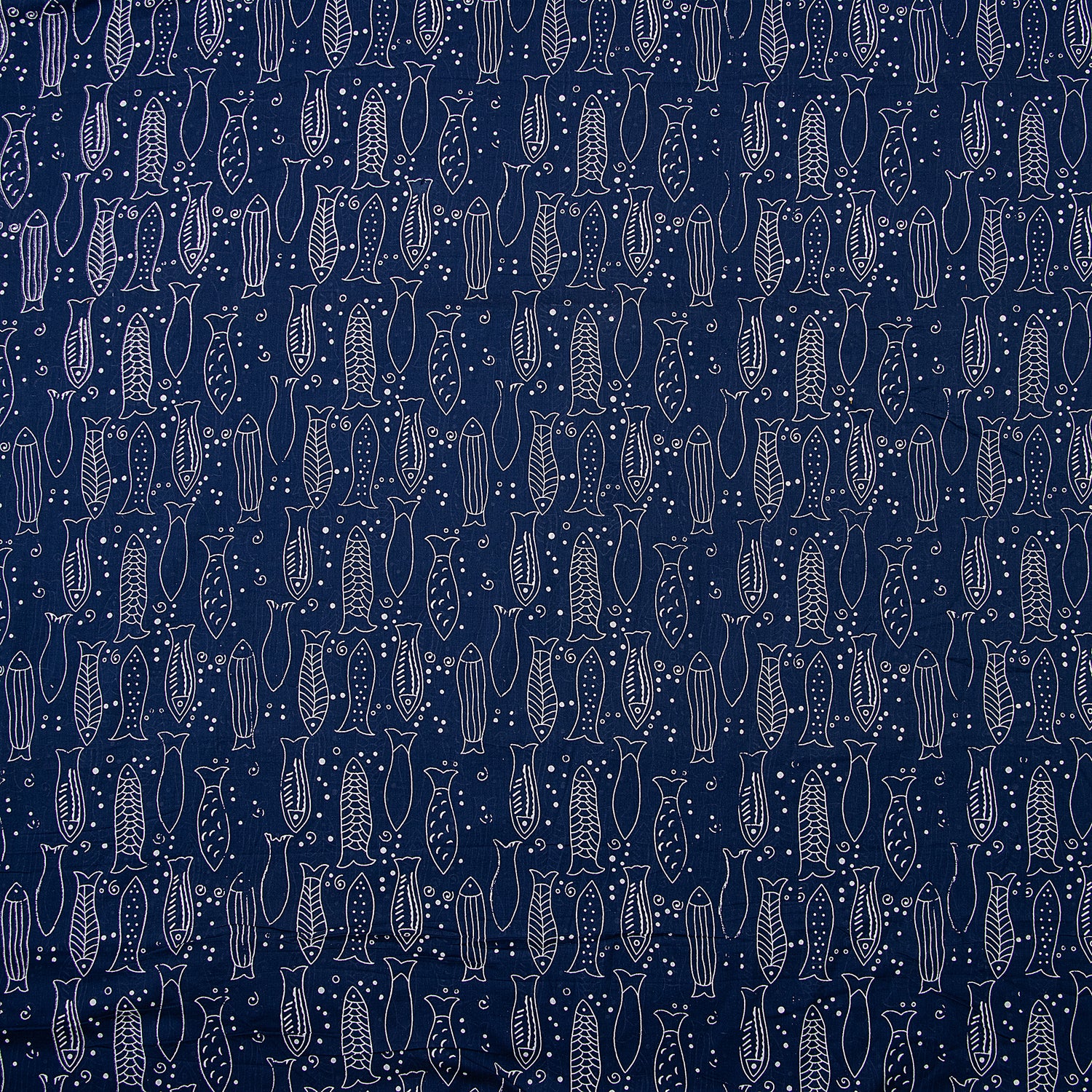  Indigo Animal Hand Block Print Organic Cotton Fabric
