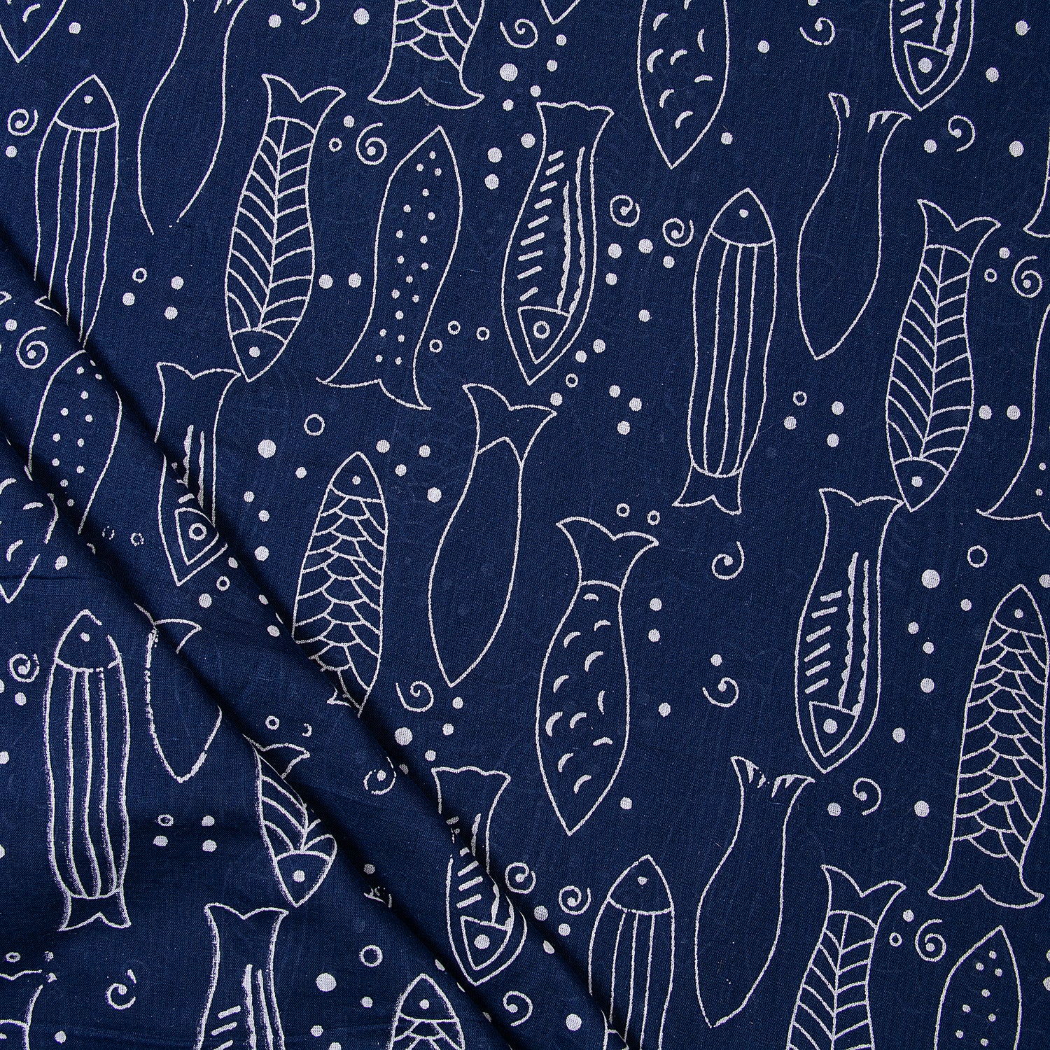  Indigo Animal Hand Block Print Organic Cotton Fabric