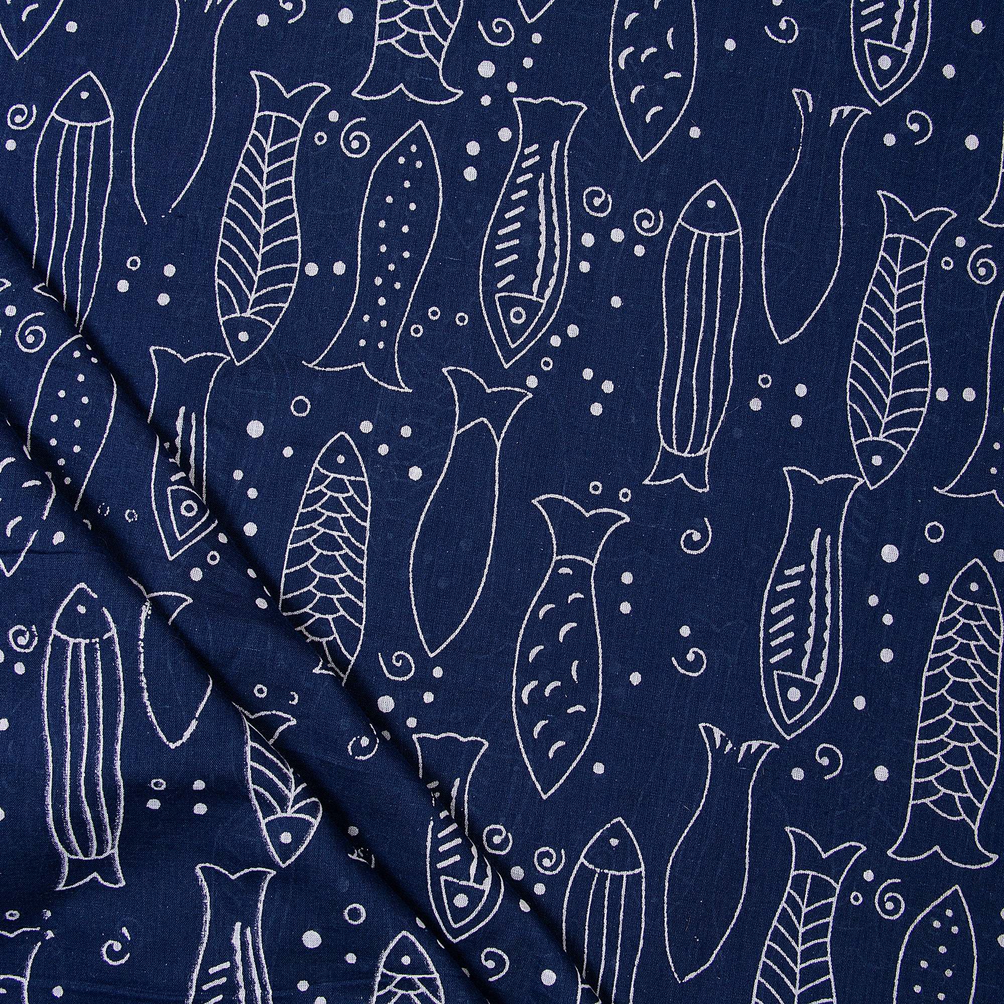  Indigo Animal Hand Block Print Organic Cotton Fabric