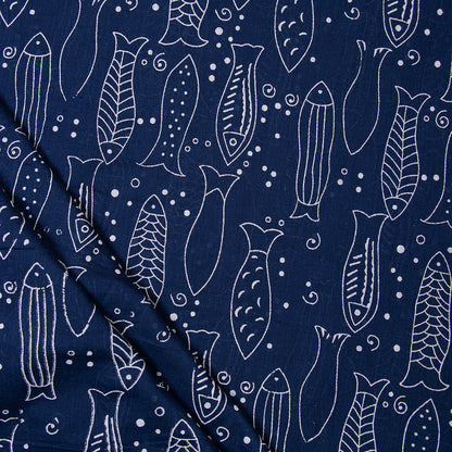  Indigo Animal Hand Block Print Organic Cotton Fabric