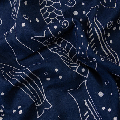 Indigo Animal Hand Block Print Organic Cotton Fabric