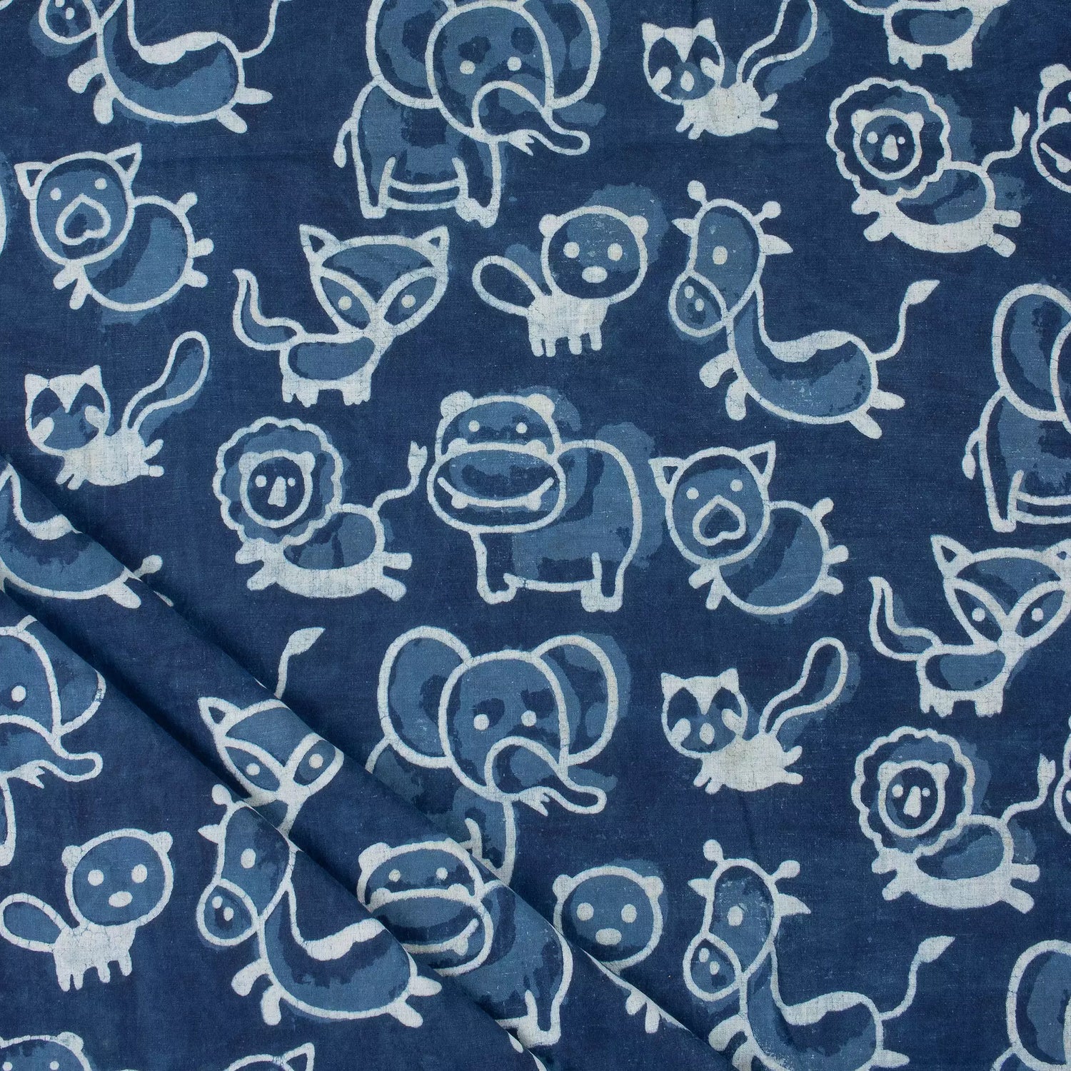 Indigo Animal Printed Cotton Fabric Material