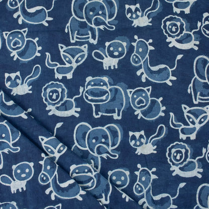 Indigo Animal Printed Cotton Fabric Material