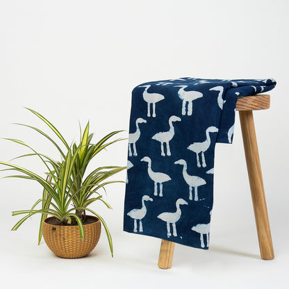 Indigo Bird Printed Organic Natural Cotton Fabric