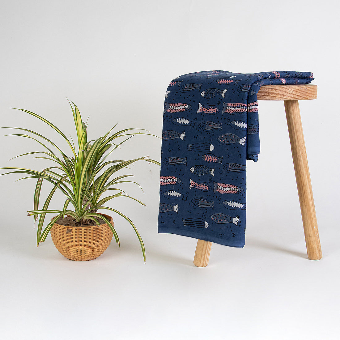 Indigo Blue Animal Hand Block Print Cotton Fabric