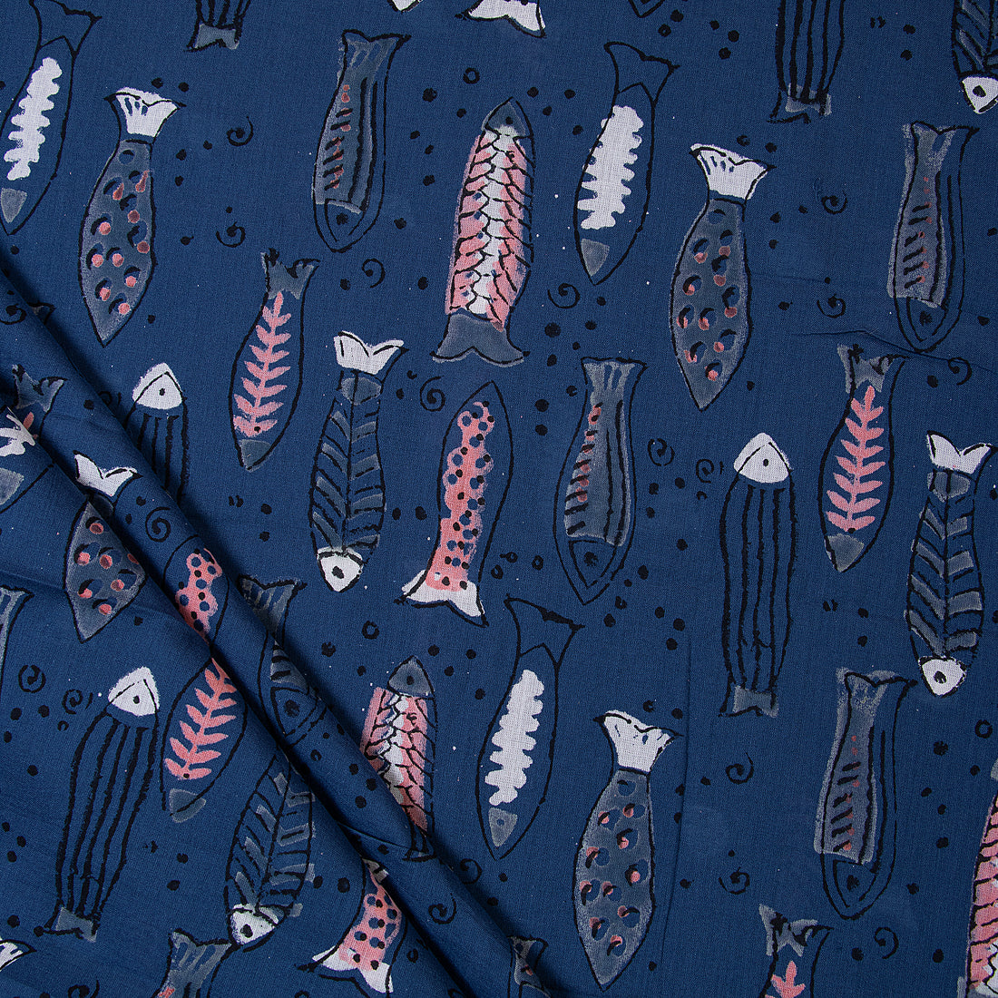 Indigo Blue Animal Hand Block Print Cotton Fabric