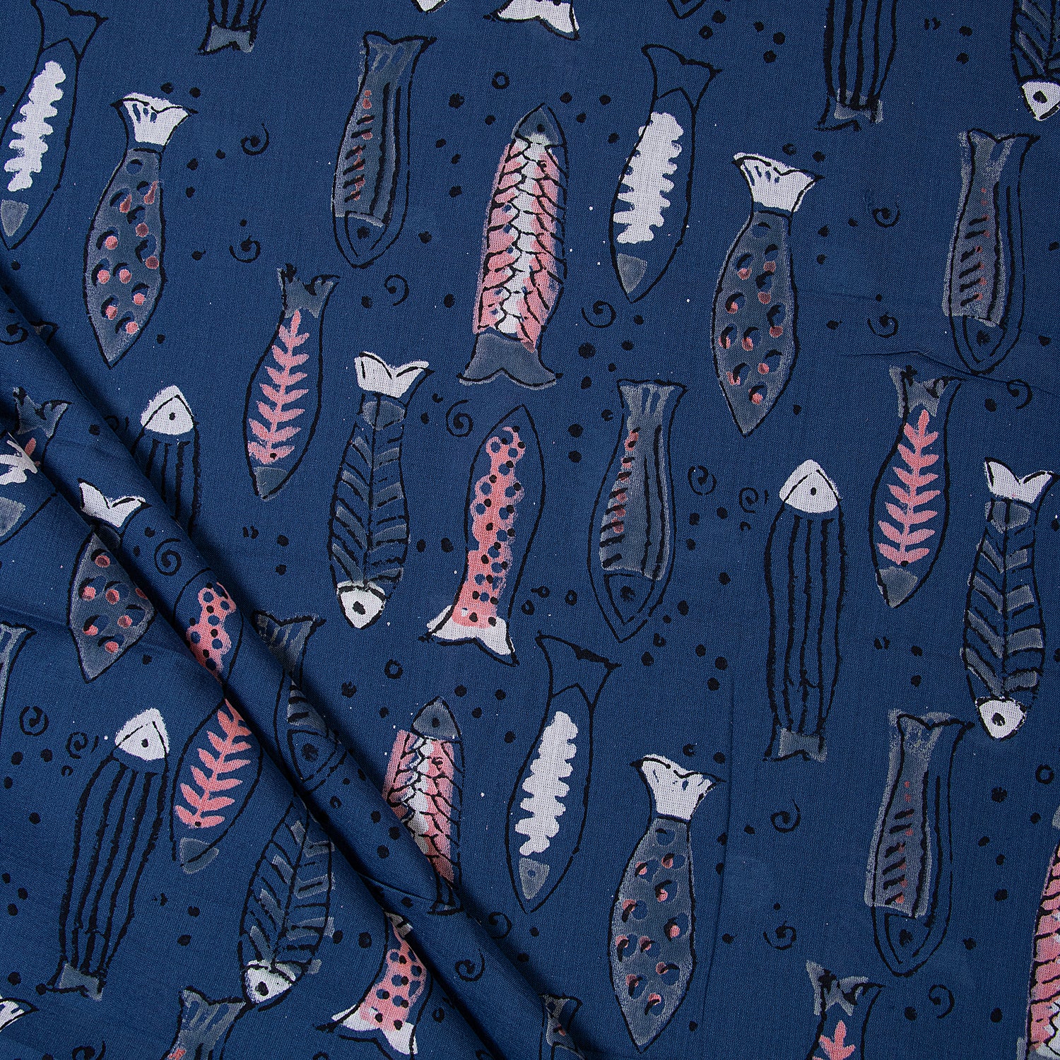 Indigo Blue Animal Hand Block Print Cotton Fabric