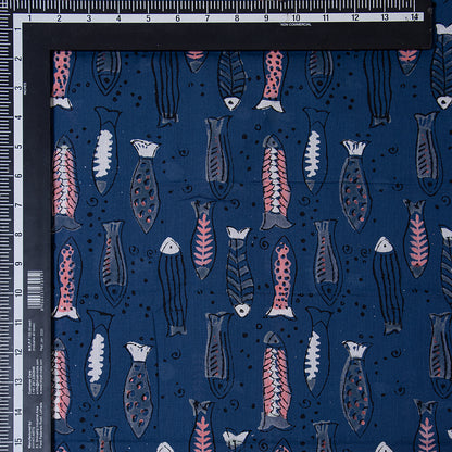 Indigo Blue Animal Hand Block Print Cotton Fabric 