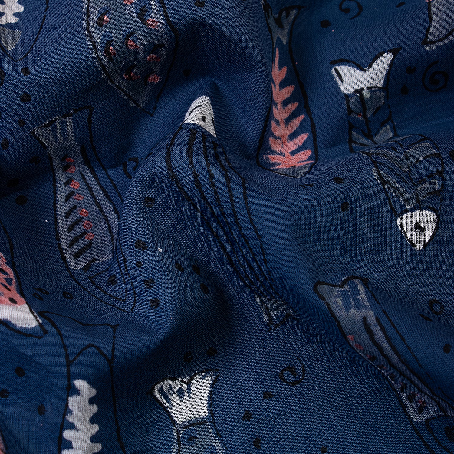 Indigo Blue Animal Hand Block Print Cotton Fabric