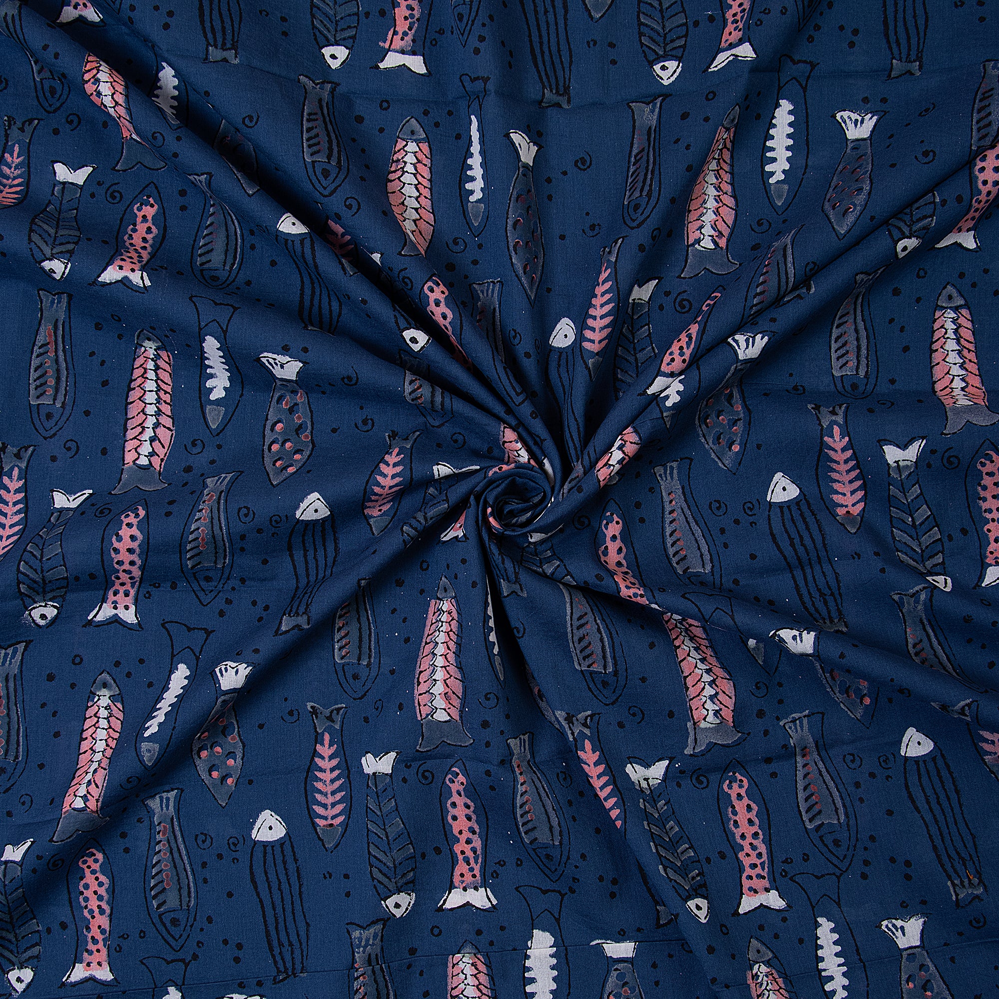 Indigo Blue Animal Hand Block Print Cotton Fabric