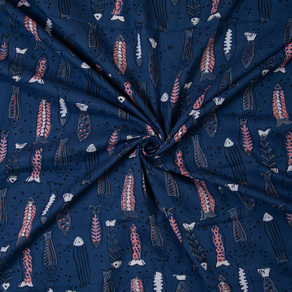 Indigo Blue Animal Hand Block Print Cotton Fabric