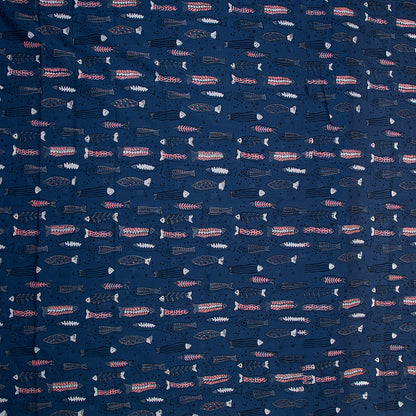 Indigo Blue Animal Hand Block Print Cotton Fabric