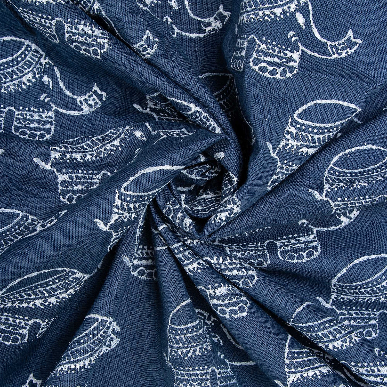 Indigo Blue Animal Hand Block Print Fabric for Kurta
