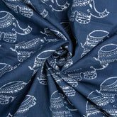 Indigo Blue Animal Hand Block Print Fabric for Kurta
